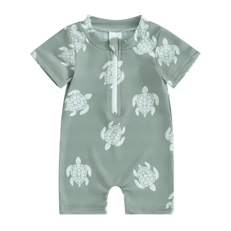 Maillot de Bain Bébé Garçon Manches Courtes – Zip Devant, 0-3 ans