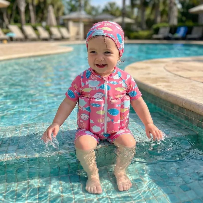 Maillot de Bain Bouée Bébé avec Bonnet – Flotteurs – 12 mois-6 ans