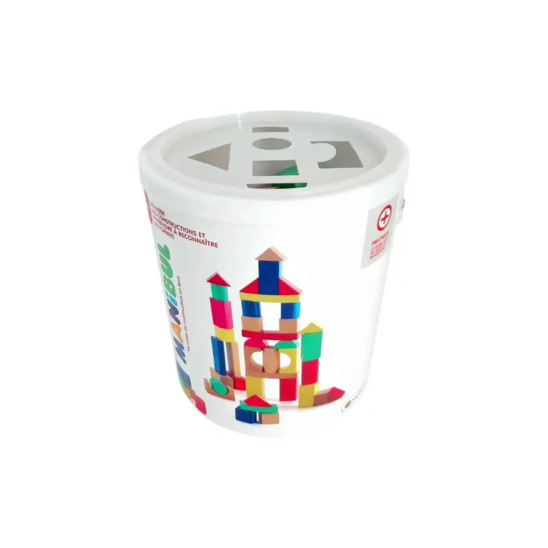 Manibul - Baril de cubes de construction en bois - x100 pièces
