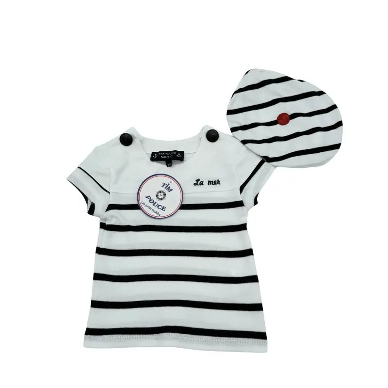 Marinière blanche et noire avec béret assorti — 6 mois