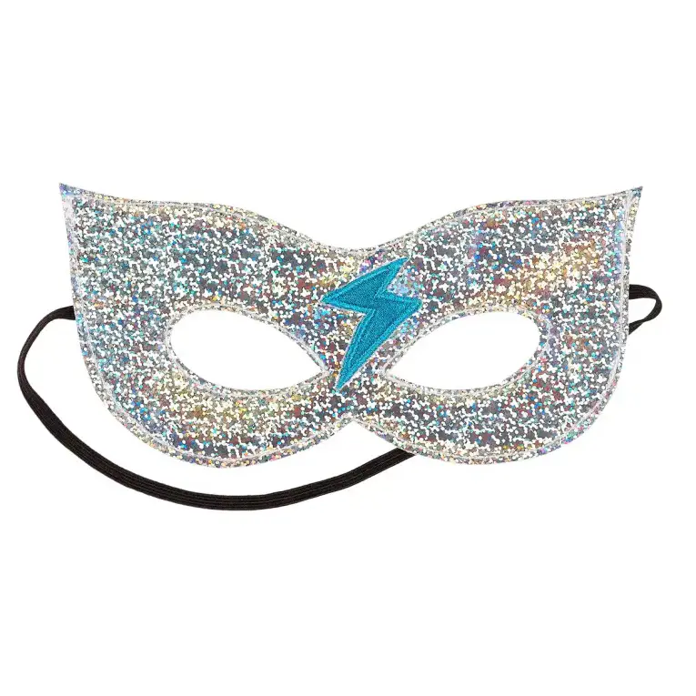 Masque super-héros argent pailleté enfant éclair bleu