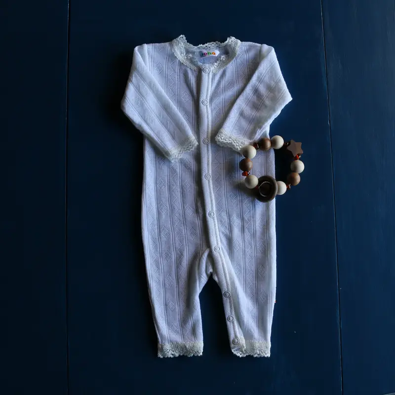 Merino Wool/ Silk Laces Romper - White - 9-12m only