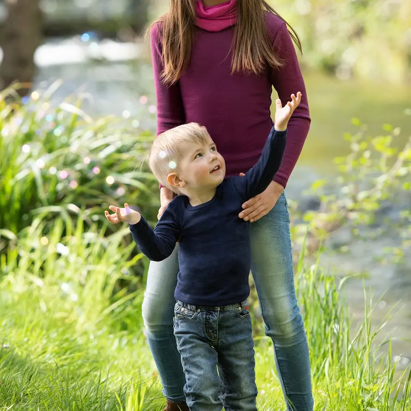 Merino Wool & Silk Top - Navy - 11-12y only