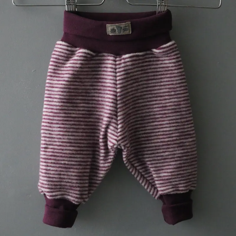 Merino Wool Terry Plush Pants - Berry/Ecru - 1m ONLY