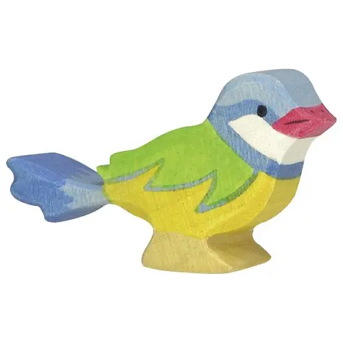 Oiseau mésange bleu - Figurine bois