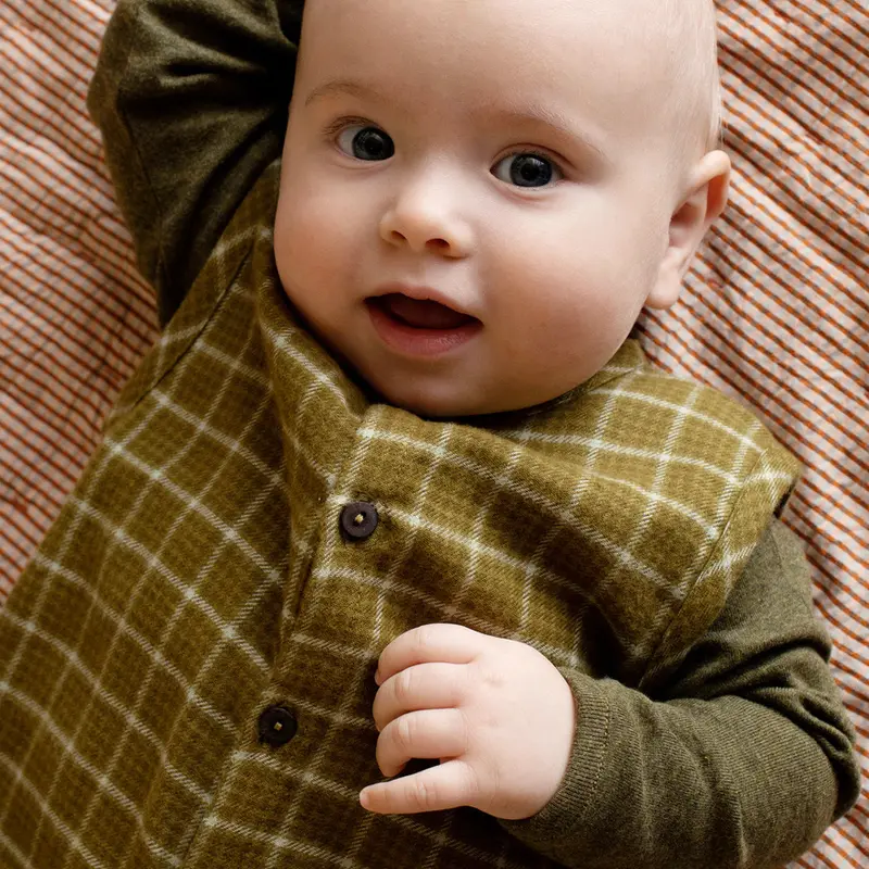 Organic Brushed Cotton Romper - Olive Checks - 0m-2y
