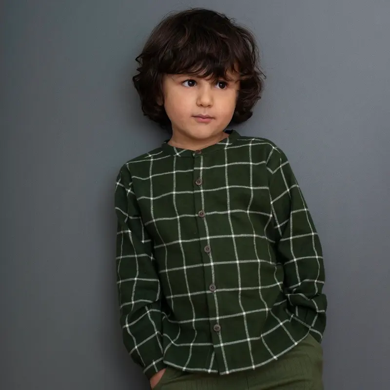 Organic Brushed Cotton Shirt - Cedar Checks - 7y only