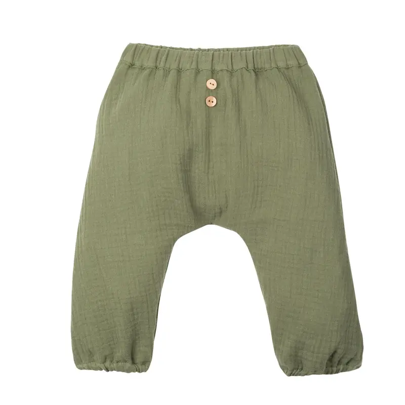 Organic Cotton Muslin Trousers - Dill - 3-18m
