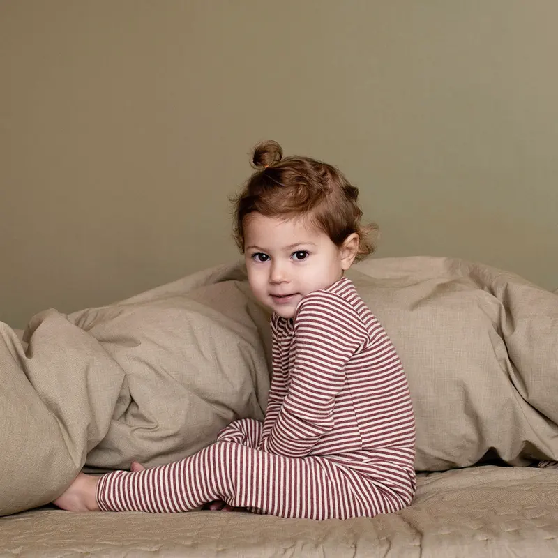 Organic Cotton Rib Leggings - Beet/Off White - 2-11y