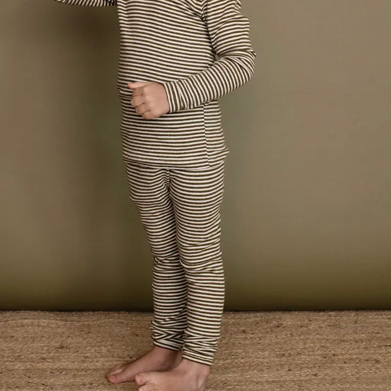 Organic Cotton Rib Leggings - Seaweed/Off White - 2-11y