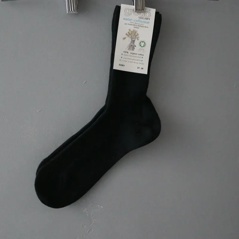 Organic Cotton Ribbed Adult Socks - Black - 35-46