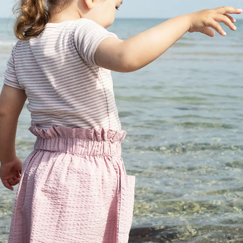 Organic Cotton Short Sleeve Tee - Lilac/OffWhite - 7Y ONLY