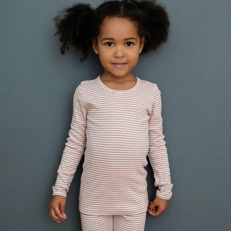 Organic Cotton Slim Rib Tee - Clay/Off White - 2-11y