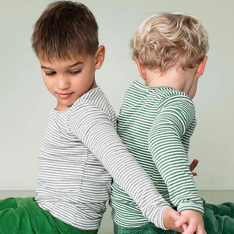 Organic Cotton Slim Rib Tee - Grey/Off White - 2y only