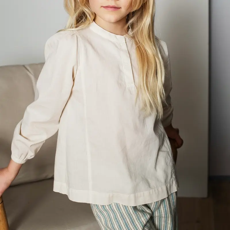 Organic Cotton Taffeta Puff Blouse - Oyster - 2-9y