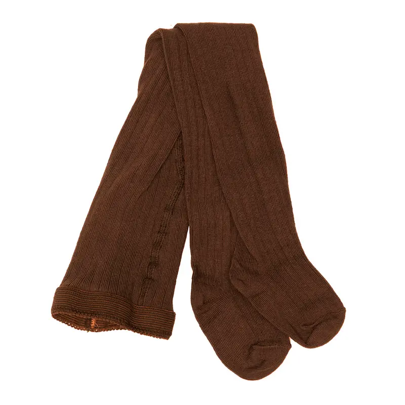 Organic Wool Blend Rib Tights - Brown - 1-8y