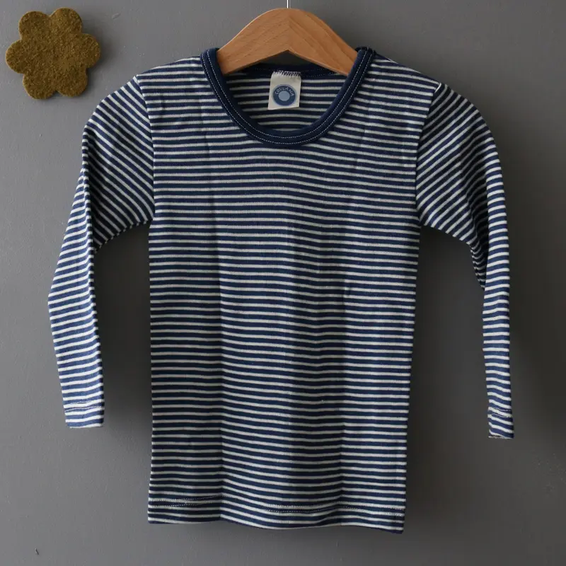 Organic Wool & Silk Top - Navy/Natural - 1-12y