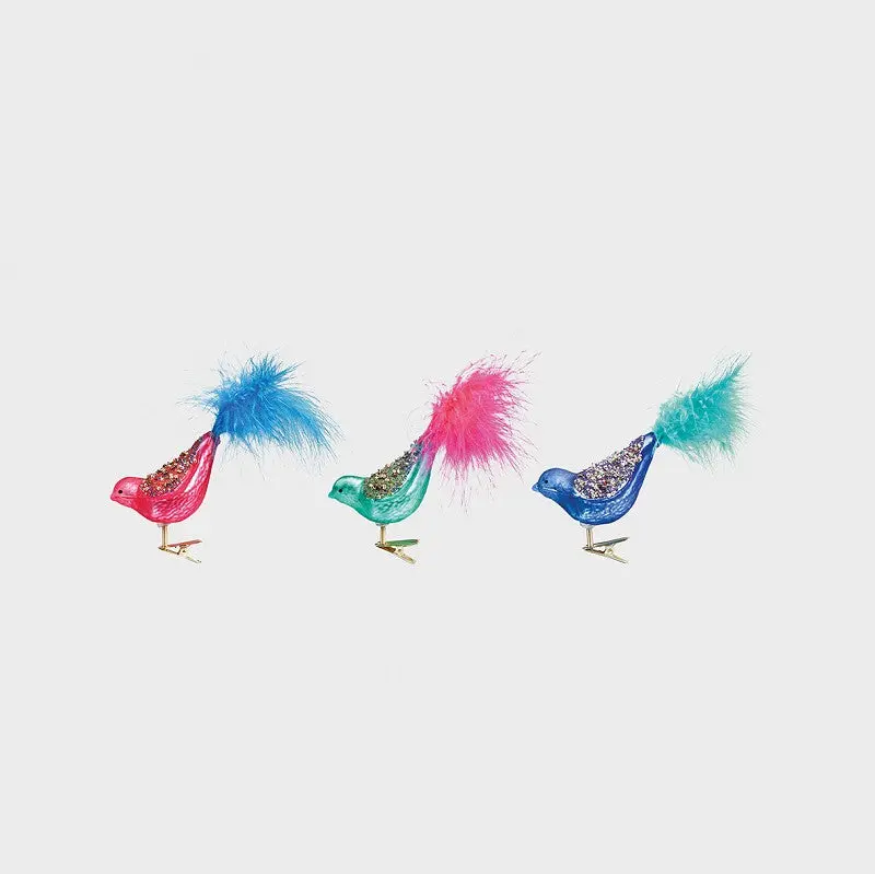 Ornements sapin de Noël oiseaux pailletés à pince (x3)