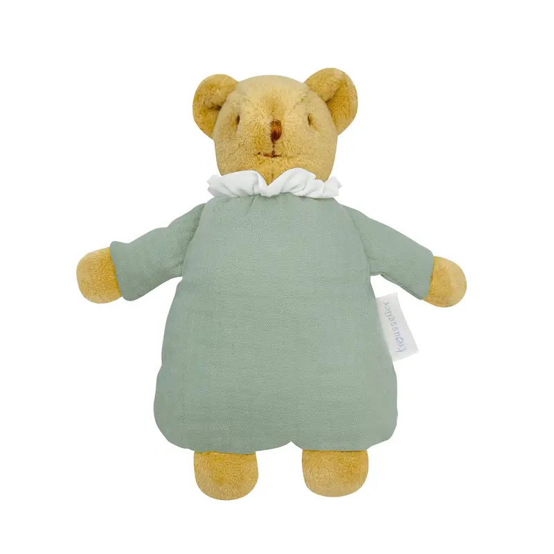 Ours Nid d'Ange Doudou avec Hochet - Coton Bio Celadon