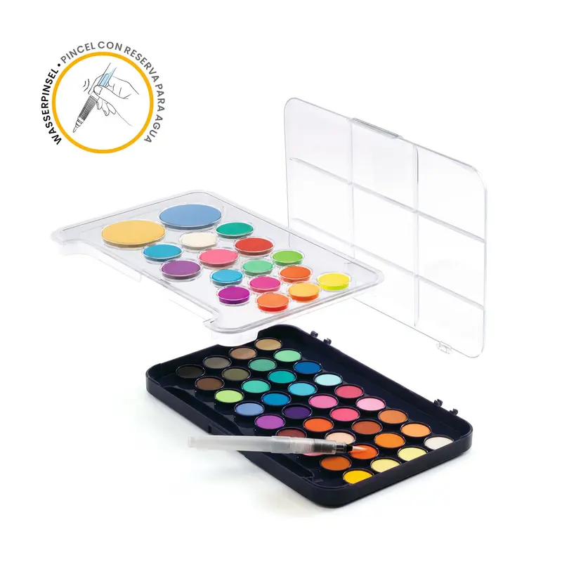 Palette gouache 53 couleurs nacrées et fluo ultralavable
