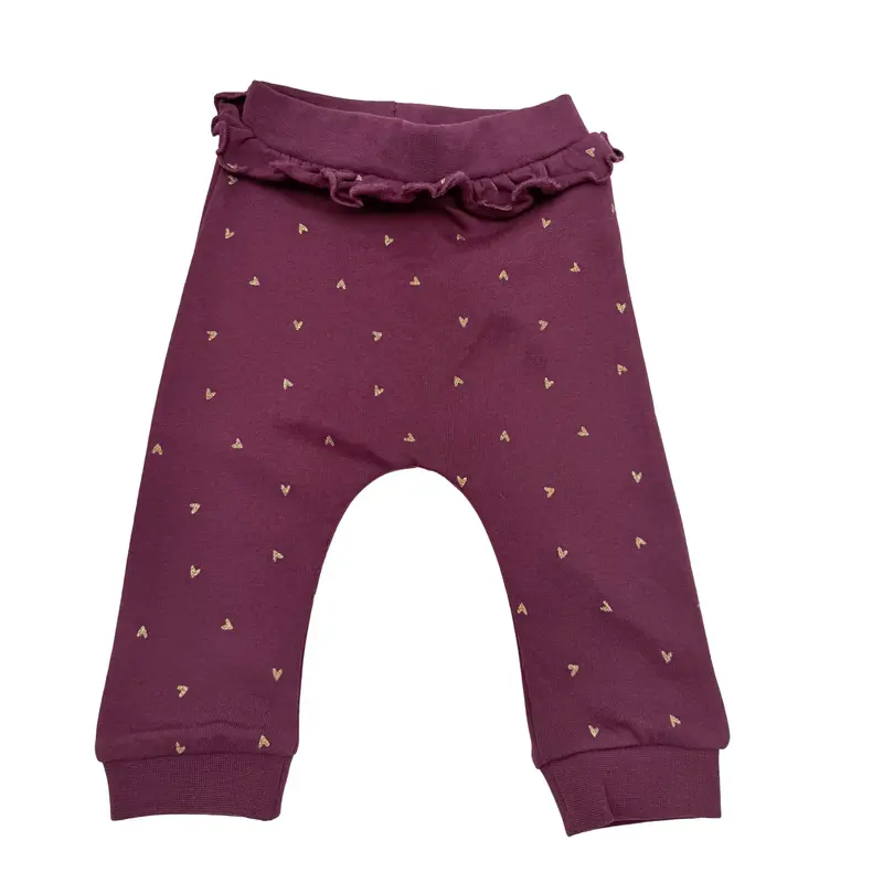 Pantalon bordeaux à petits cœurs dorés - 4-6 mois