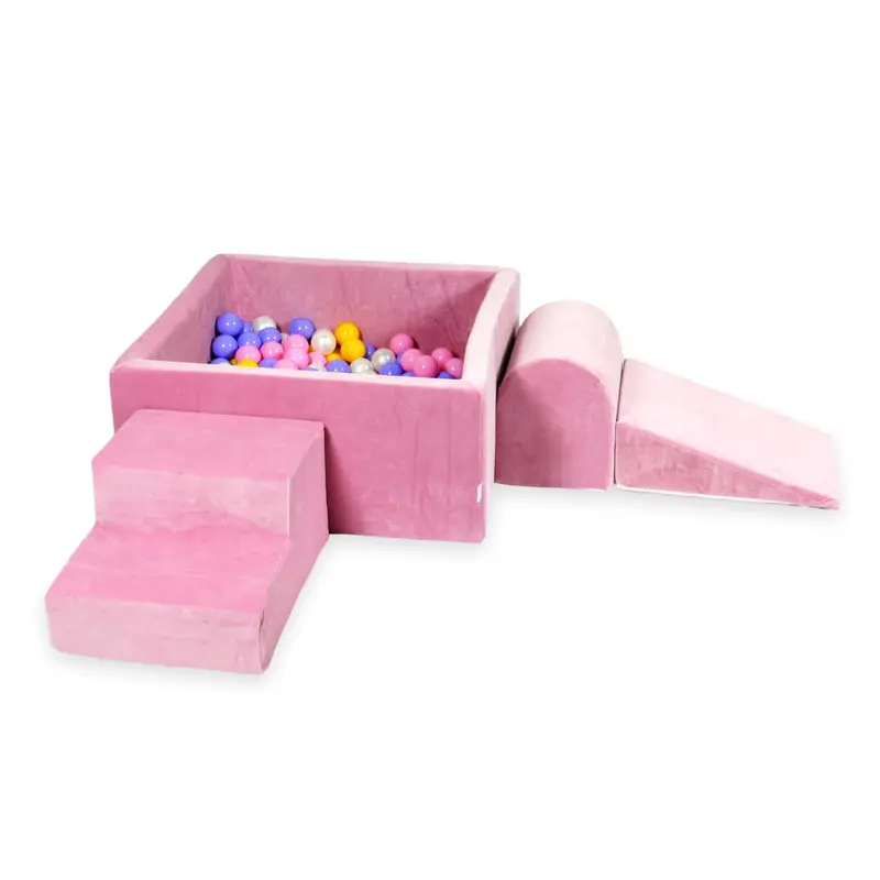 Parcours de motricité 3, 4 ou 6 pièces avec piscine à balles carrée en velours - Framboise | Balles au choix