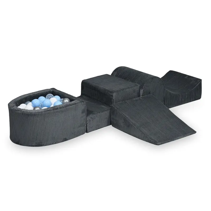 Parcours de motricité 4 pièces avec mini piscine à balles en Corduroy - Graphite | Balles au choix