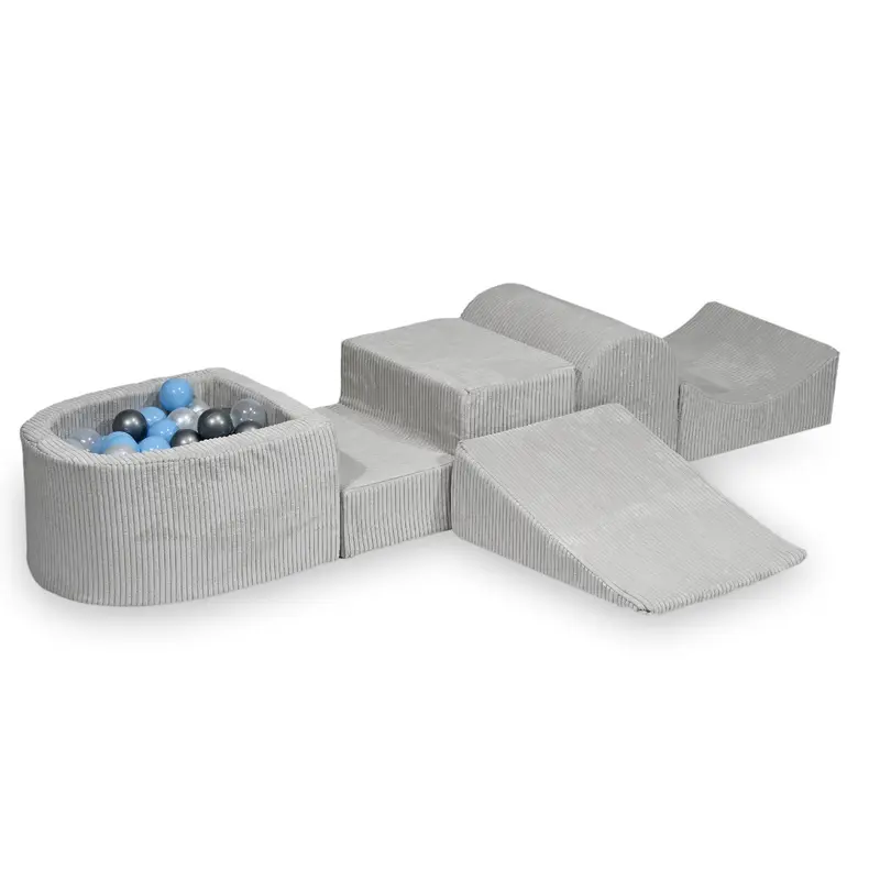 Parcours de motricité 4 pièces avec mini piscine à balles en Corduroy - Gris clair | Balles au choix