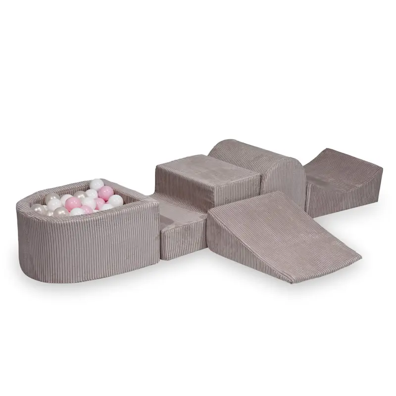 Parcours de motricité 4 pièces avec mini piscine à balles en Corduroy - Rose poudré | Balles au choix