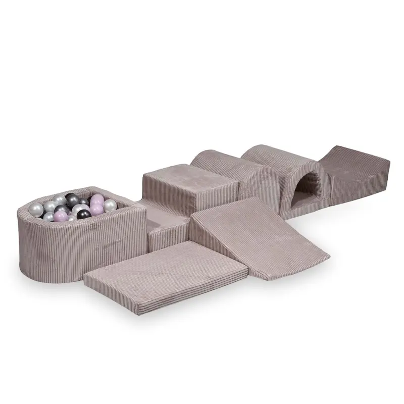 Parcours de motricité 6 pièces avec mini piscine à balles en Corduroy - Rose poudré | Balles au choix