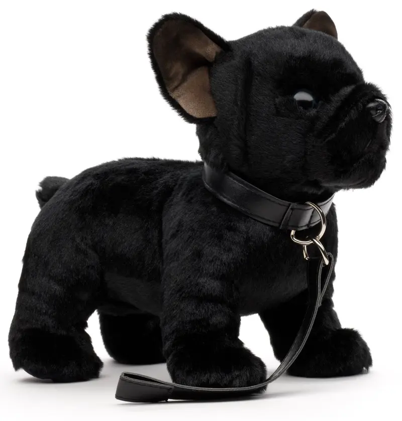 Peluche Bouledogue français noir - Avec laisse - Fabriqué à la main