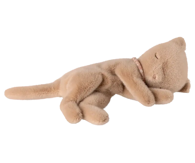 Peluche chaton endormi, Petit - Crème pêche