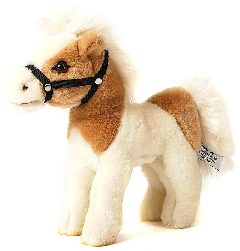 Peluche Cheval beige et blanc debout sans selle - Fabriqué à la main