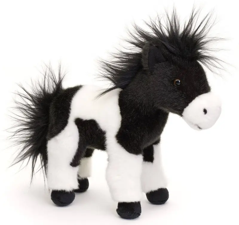 Peluche cheval noir et blanc debout
