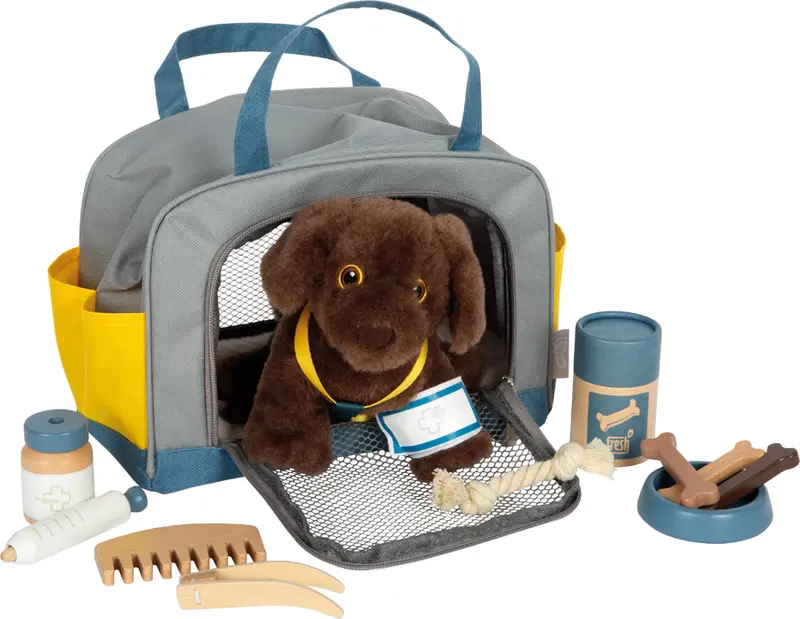 Peluche chiot labrador avec sac de transport et accessoires