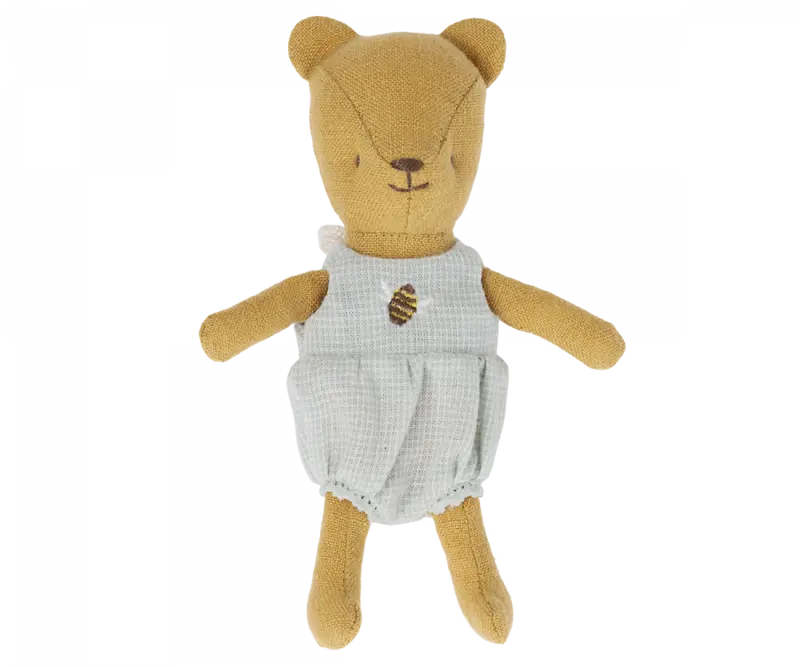 Peluche ourson bébé en lin habillé 12,5 cm - Teddy