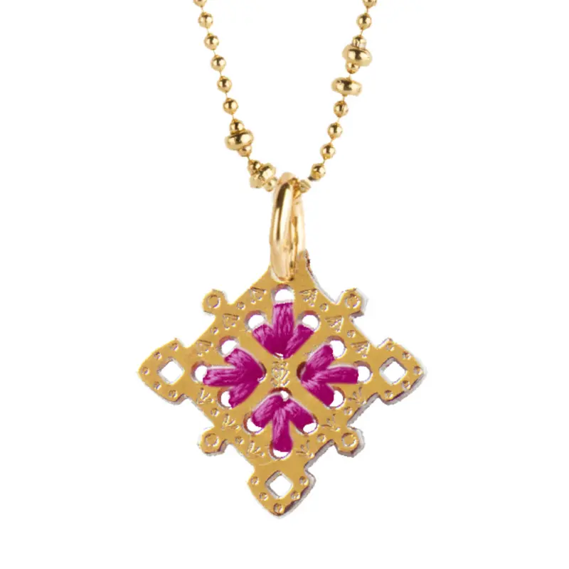 Pendentif Amulette Losange Or Fuchsia - Camille Enrico