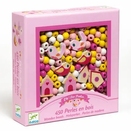 Perles en bois Oiseaux - Coffret 450+ perles bijoux 4 ans