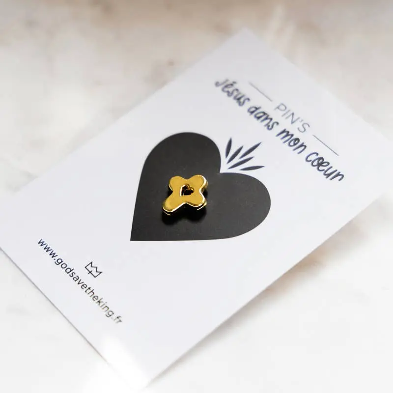 Pin's Croix Cœur Doré - Godsavetheking