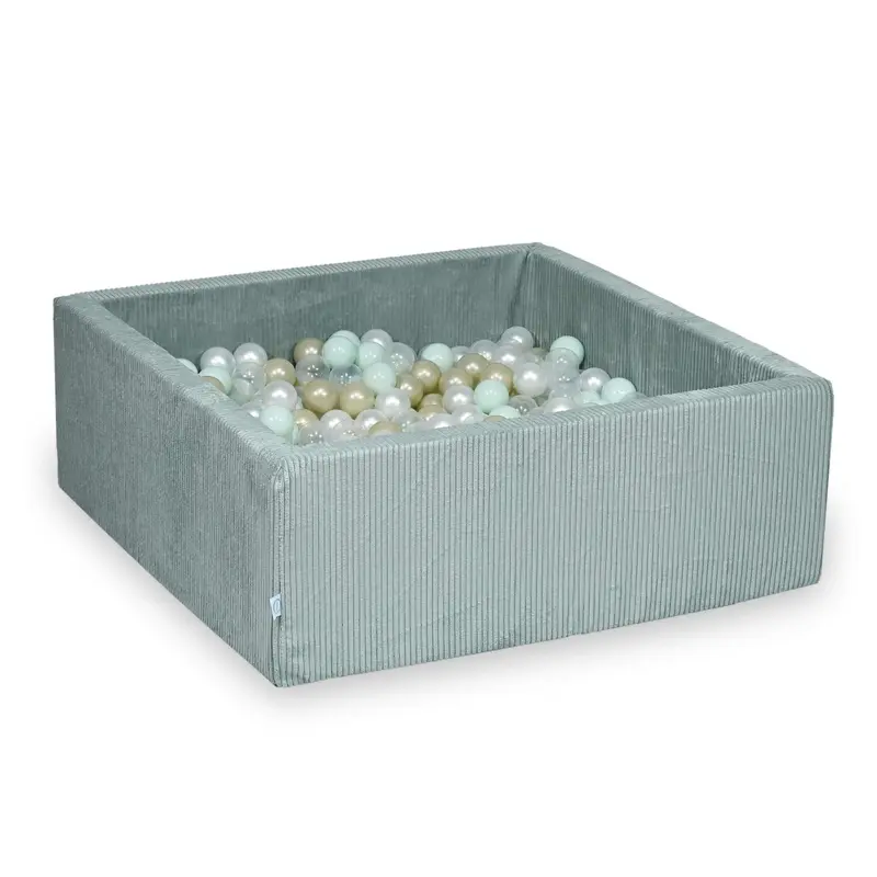 Piscine à balles carrée en Corduroy à larges côtes Tobias, 2 tailles - Menthe | Balles au choix