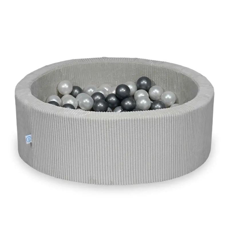 Piscine à balles ronde 90cm en Corduroy à larges côtes Tobias - Gris clair | Balles au choix