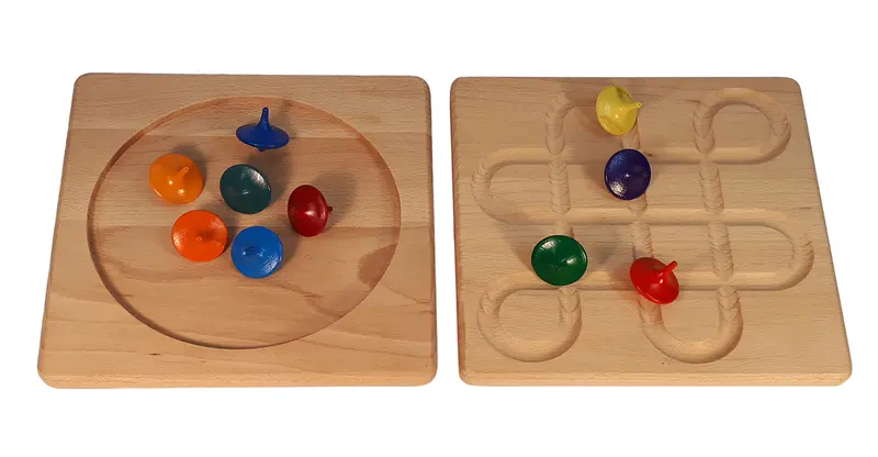 Piste de toupies réversible avec 10 toupies en bois Bauspiel
