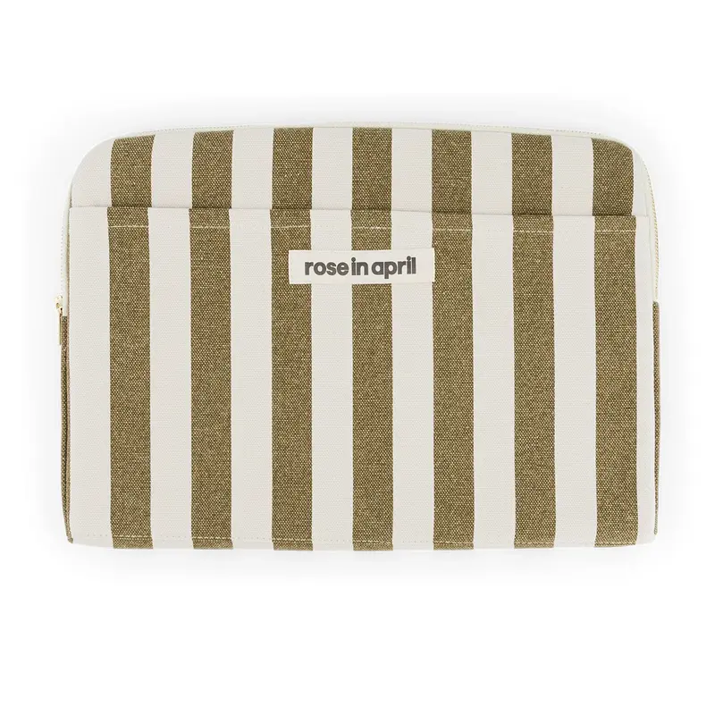 Pochette Ordinateur Octave Rayé Olive Greige - Rose In April
