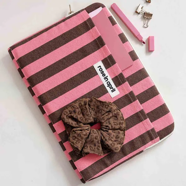 Pochette Ordinateur Octave Rayures Funky Pink / Olive - Rose In April