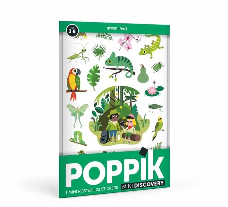Poppik Mini Poster La jungle + 22 autocollants repositionnables 3-8 ans