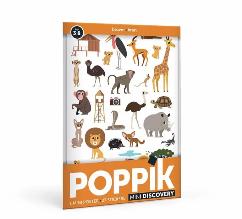 Poppik Mini Poster La savane +27 autocollants repositionnables 3-8 ans