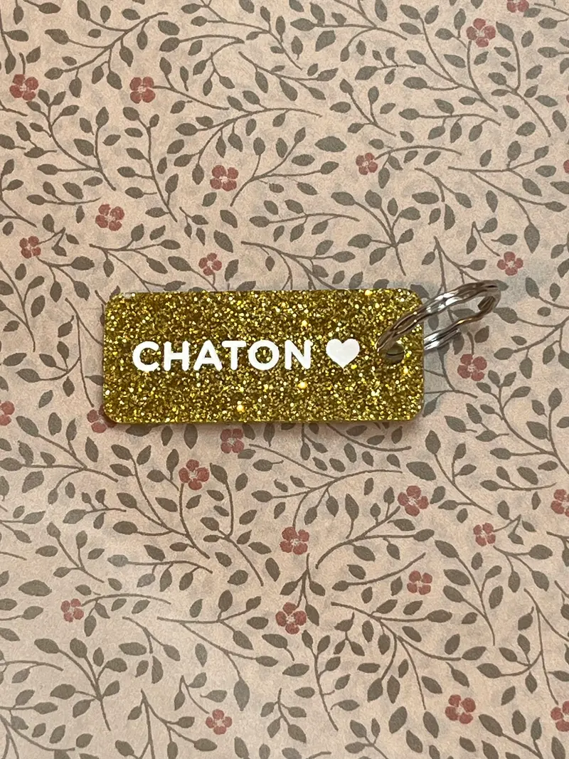 Porte-Clés Paillettes "Chaton" Or - Plus de Love