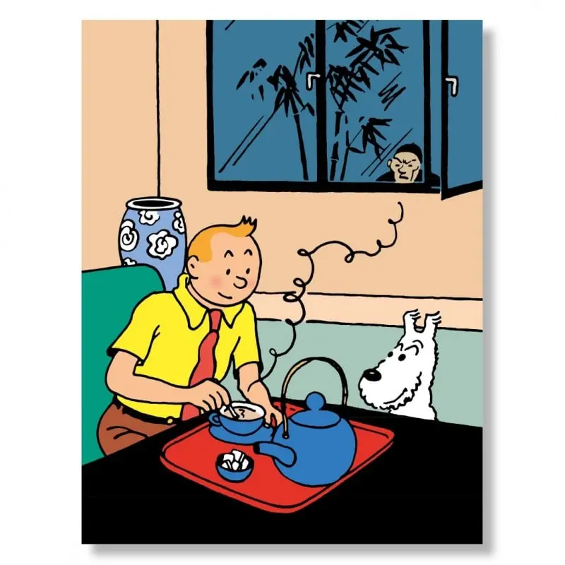 Poster Tintin prenant son thé