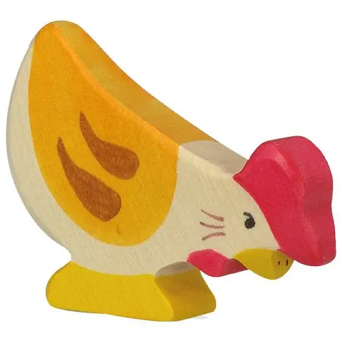 Poule picorant - Figurine bois