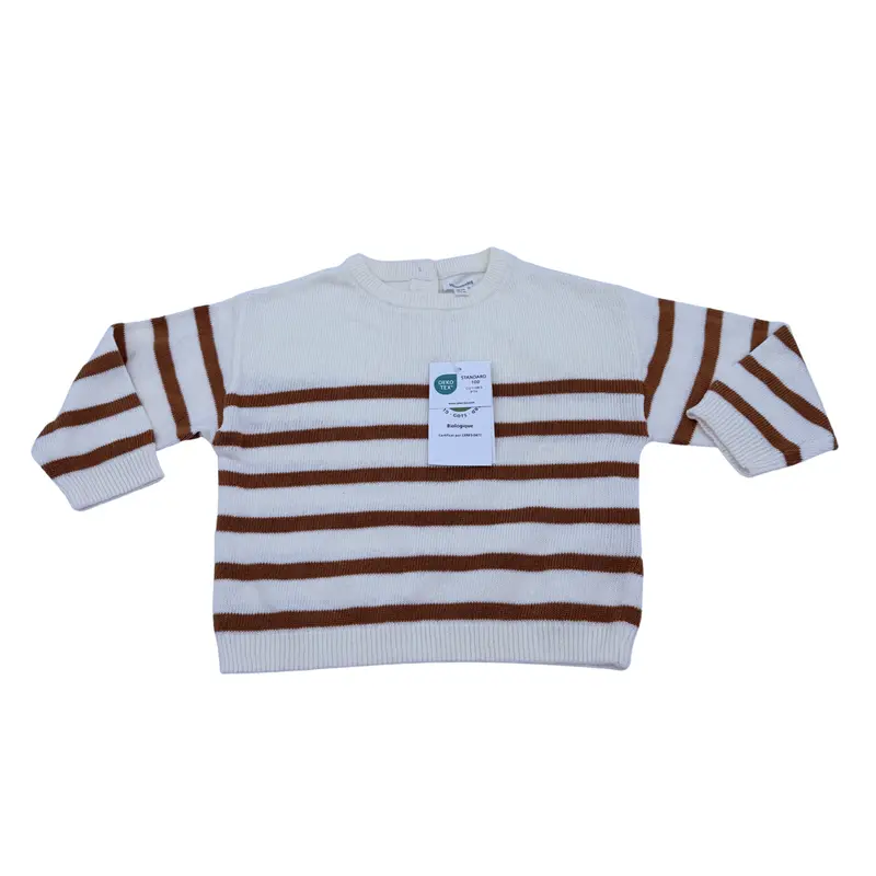 Pull marinière écru et camel en maille — 24 mois